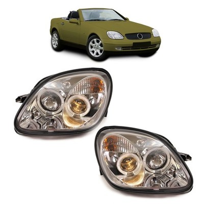 Design Halogen Scheinwerfer Chrom SET Ring für Mercedes SLK R170 ab 1996-2004