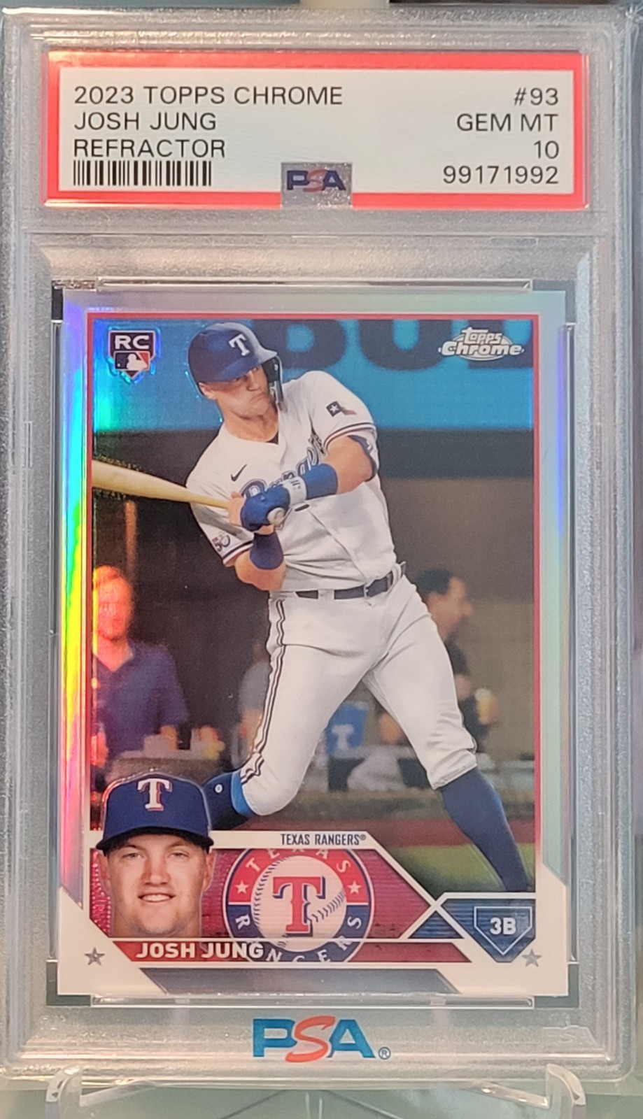 2023 Topps Chrome Josh Jung #93 Refractor Rookie RC PSA 10 GEM MINT Rangers