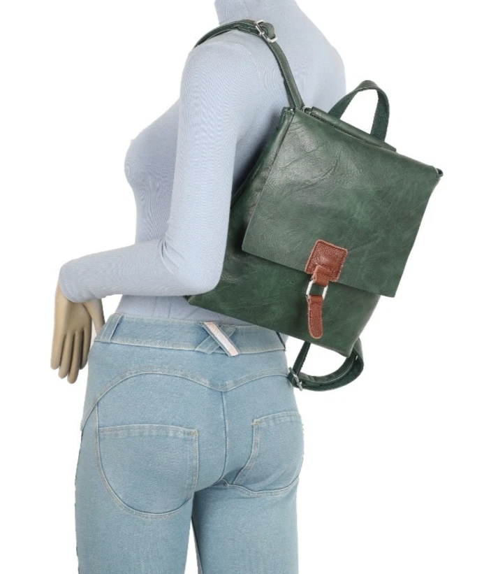 Women Vegan Faux Leather trim Medium Backpack School College Travel Shoulder Bag - Image 2 of 4