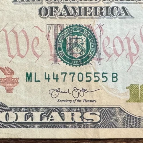 2013 $10 Ten Dollar Bill Fancy Serial Number 44 77 0 555 - Image 3 of 3