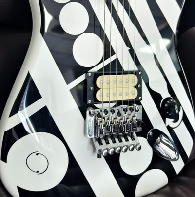 ST Electric Guitar Black White Stripes & Dots Maple Neck Floyd Rose Tremolo