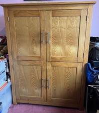 Solid Wood Cabinet, Medium Oak Colour, Computer Workstation With Doors.
