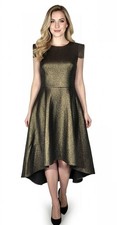 Halston Heritage Ultra Modern Black Gold Square Shoulders Dress, Womens Size 2
