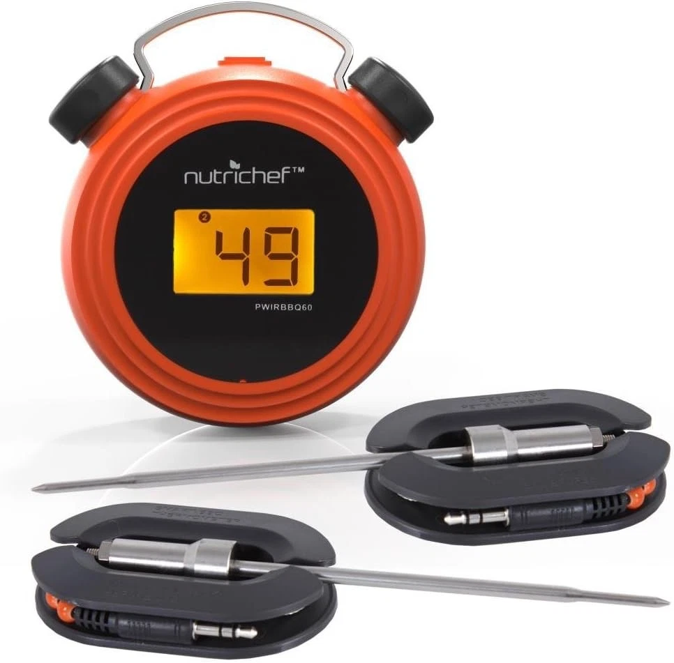 NutriChef Smart Bluetooth BBQ Grill Thermometer - Digital Display, Silver