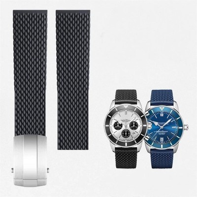 22 24mm Mesh Rubber Watch Strap Fits Breitling Navitimer / Avenger / Superocean