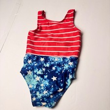 M Girls 4T Americana One Piece Swimsuit Red White Blue Stars Stripes 4th of July