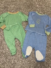 Baby 2 Piece Footed Pajamas Green  Blue Snap On Sleepers infant 12 Mo Vtg