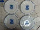Set of 4 Milk Glass Saucers Windmill Pattern White Blue   Round Vintage  RARE