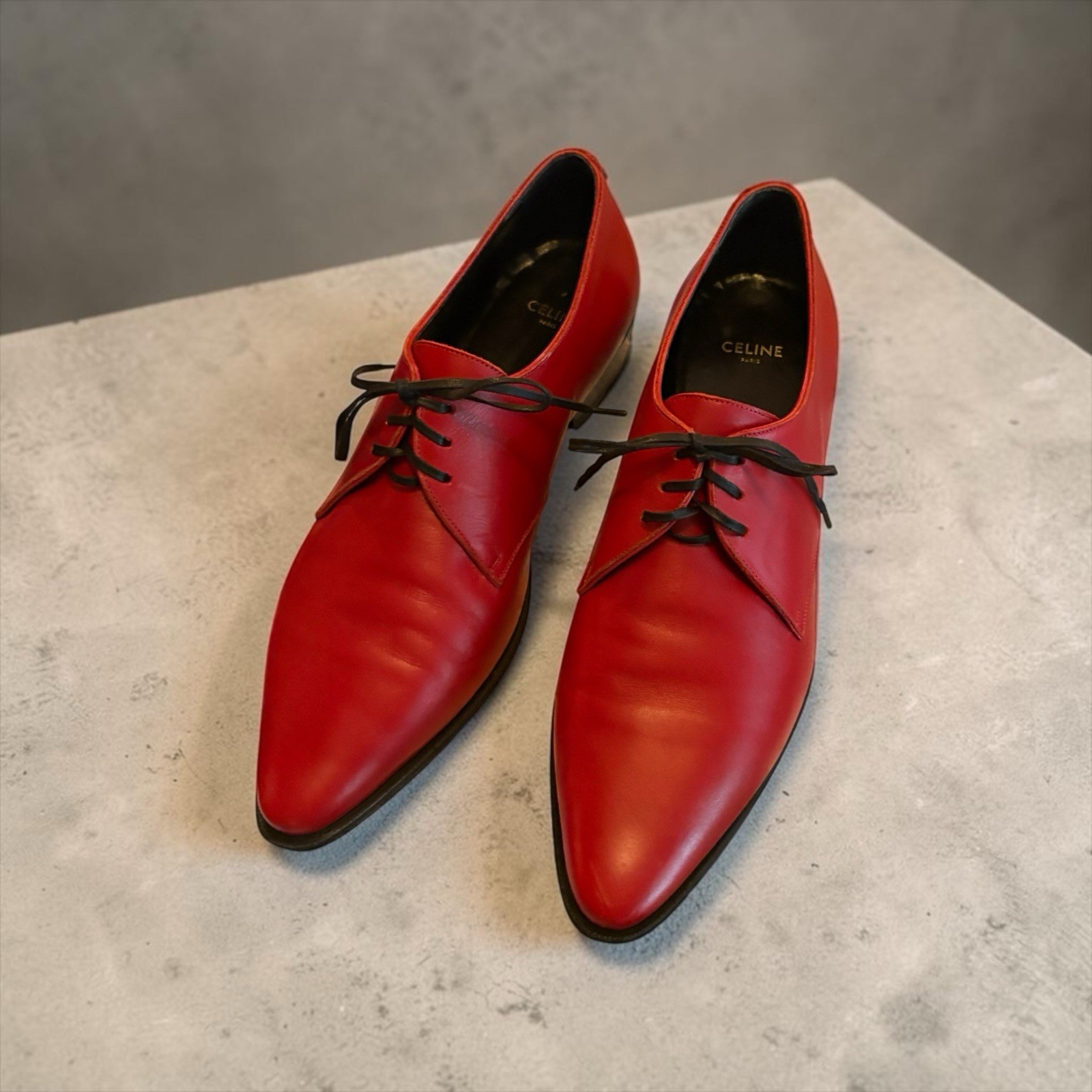 Celine Red Leather Pointed Derby Oxford Flats Eu39 Us8.5-9 Box Dust Bags Sheree