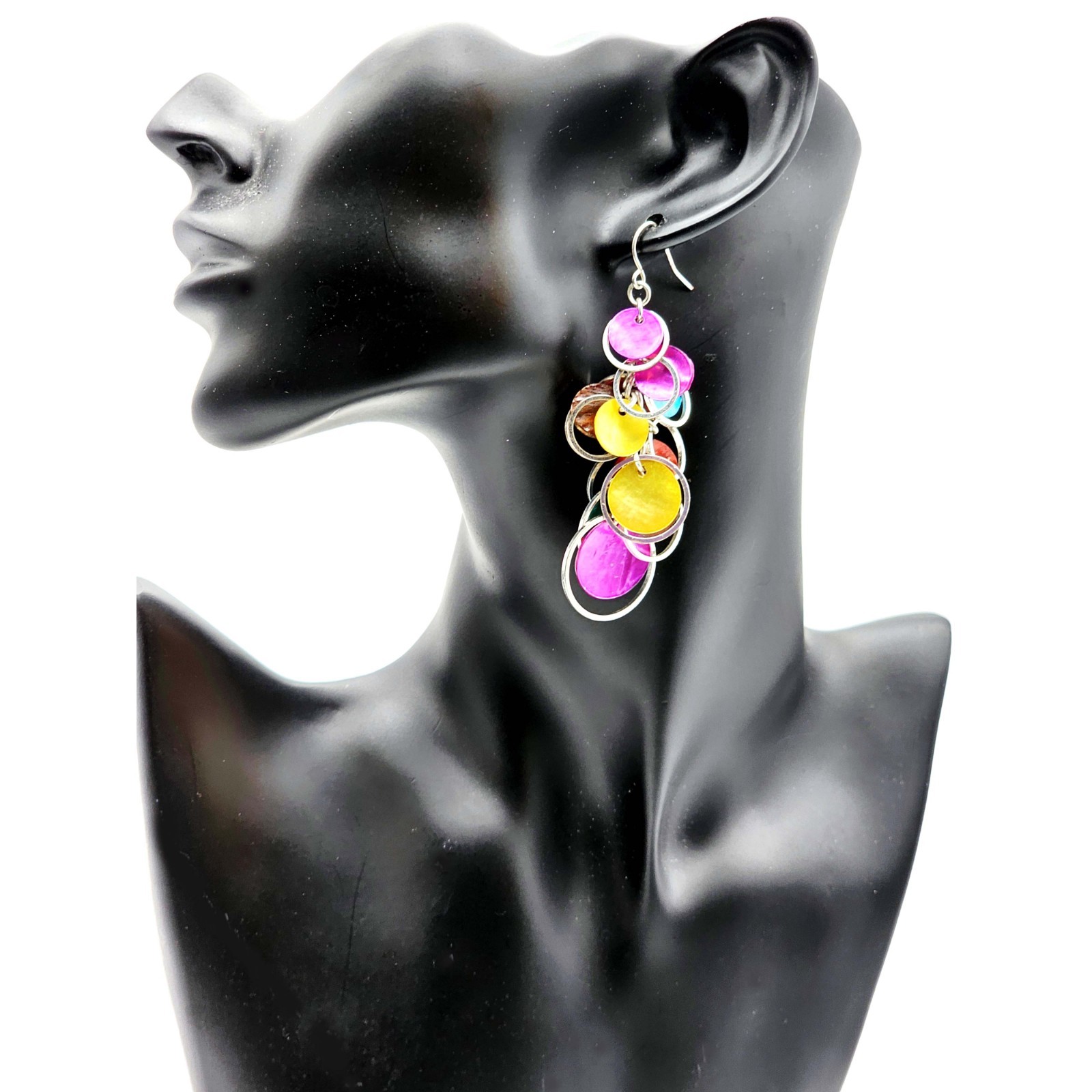 Boho Dangle Shell Disc Earrings – Multicolor Circ… - image 8