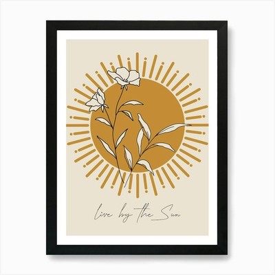 Live By the Sun, gelbe Blumensonne, gerahmtes Wandbild Poster Leinwanddruck Bild