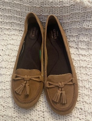 NWOT Crocs 203412 Triple Comfort Lina Suede Loafer Moccasins Hazelnut Sz W7