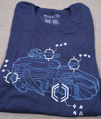 Halo Legendary Loot Crate Wraith Tank Schematic Men Medium T-Shirt Blue