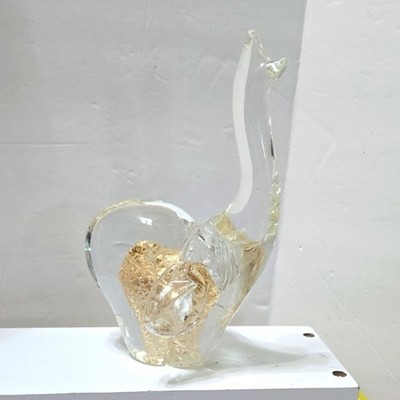 Glass Elephant Paperweight Murano Style With Gold Infussed Elevated Truck/lucky