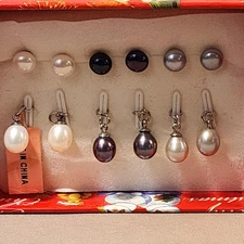 Pearl Stud Earrings Stainless Interchangeable Drop Dangle Set 3 Colors Gift