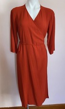 Eileen Fisher Red Silk Georgette Three-Quarter Sleeve Midi Wrap Dress Small