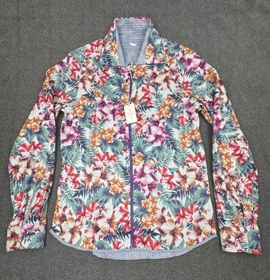 NaraCamicie Shirt Womens M Zip Front Floral Reversible Long Sleeve Collared