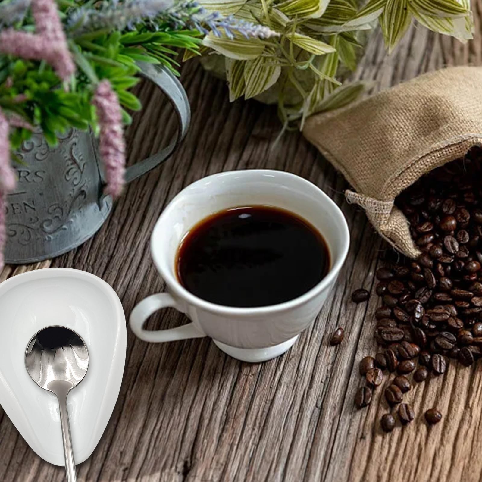 KWAGOCAR 4 Pcs Coffee Spoon Rest and Spoon Ceramic Coffee Spoon Rest Mini Cof...