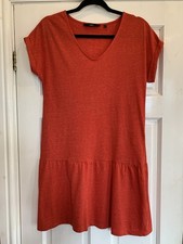 Next Women's Ladies Short Sleeve Casual V Neck Drop Waist Dress Red Size 10