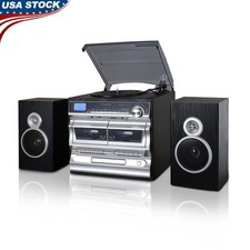 3-Speed Turntable CD Player Double Cassette Bluetooth FM Radio USB SD Recording