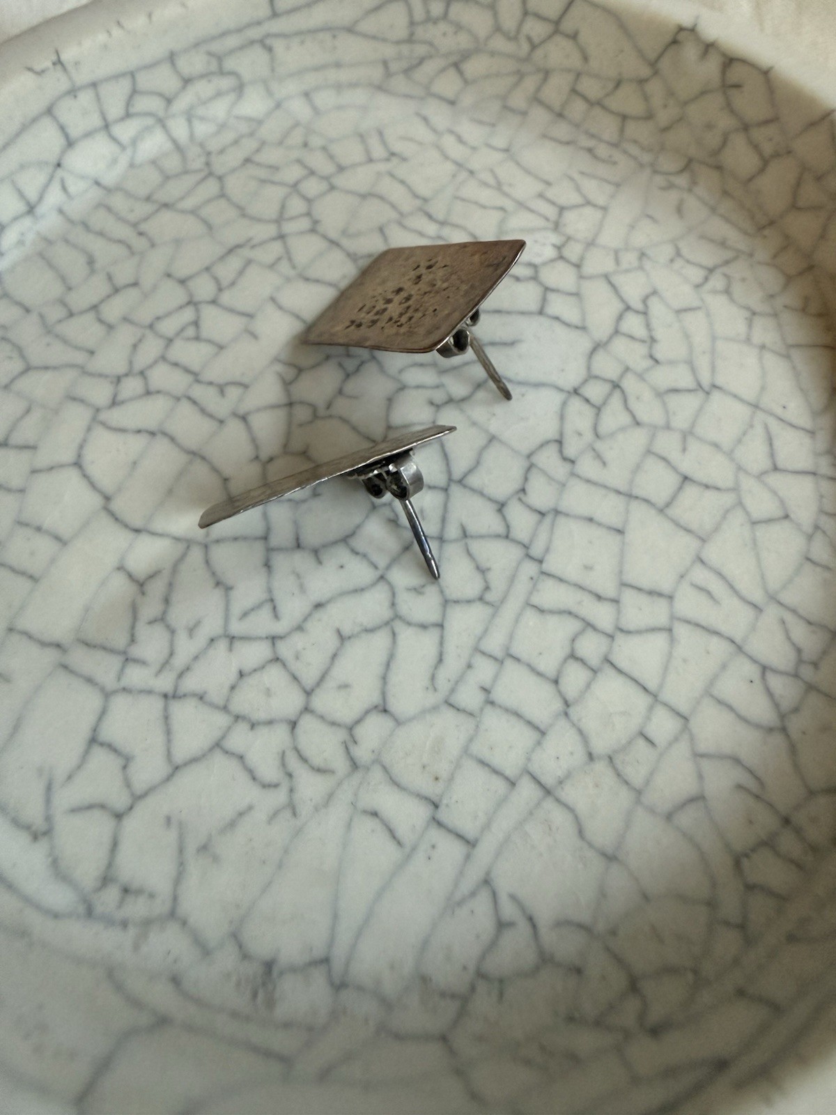 Sterling Silver Thin Hammered Rectangle Stud Earr… - image 2