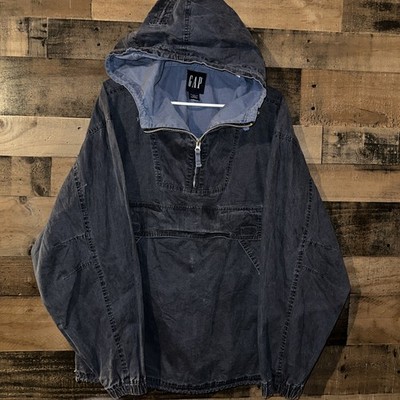 Vintage Gap Anorak Pullover Blue Hoodie Jacket Mens Large 90s RARE 26x29