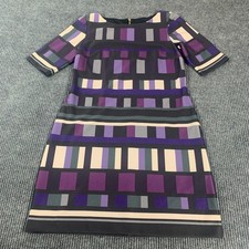 Eliza J Dress Womens 8 Purple Zip Up Short Sleeve Lined Abstract Artsy Retro