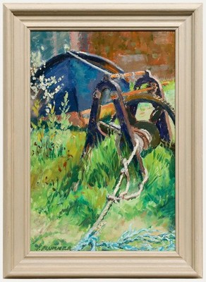 Pauline Plummer (b.1933) - Gerahmtes Zeitgenössisches Öl, Eine Rostige Winde.