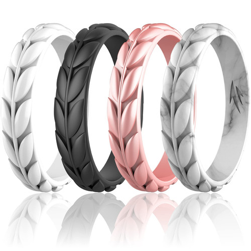 4 Packs Olive Leaves Silicone Wedding Rings for Women, Rubber Wedding Bands S...