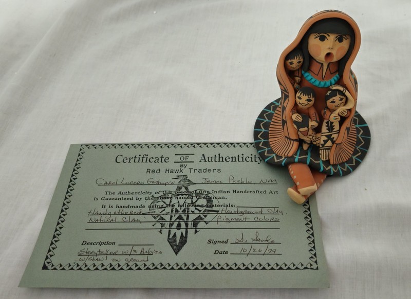 RARE STORYTELLER WITH 3 BABIES & SHAW by CAROL LUCERO GACHUPIN- LARGE w/COA