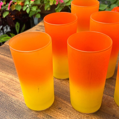 Eight Mid Century Modern Yellow & Orange Candy Corn Beverage Glasses - Picture 2 of 8