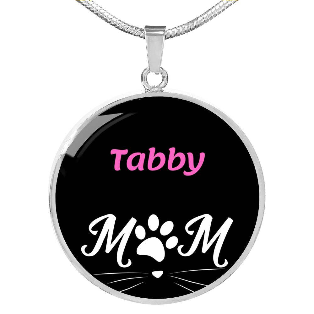 Tabby Mom Necklace Circle Pendant Stainless Steel or 18k Gold 18-22