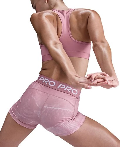 Nike Pro Mujer Pantalones Cortos Estampado 3" ROSA BLANCO ESTAMPADO M Mediano HV5071 NUEVO CON ETIQUETAS - Imagen 2 de 3