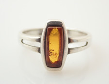 Vintage Sterling Silver Baltic Amber Band Ring Sz 7.5
