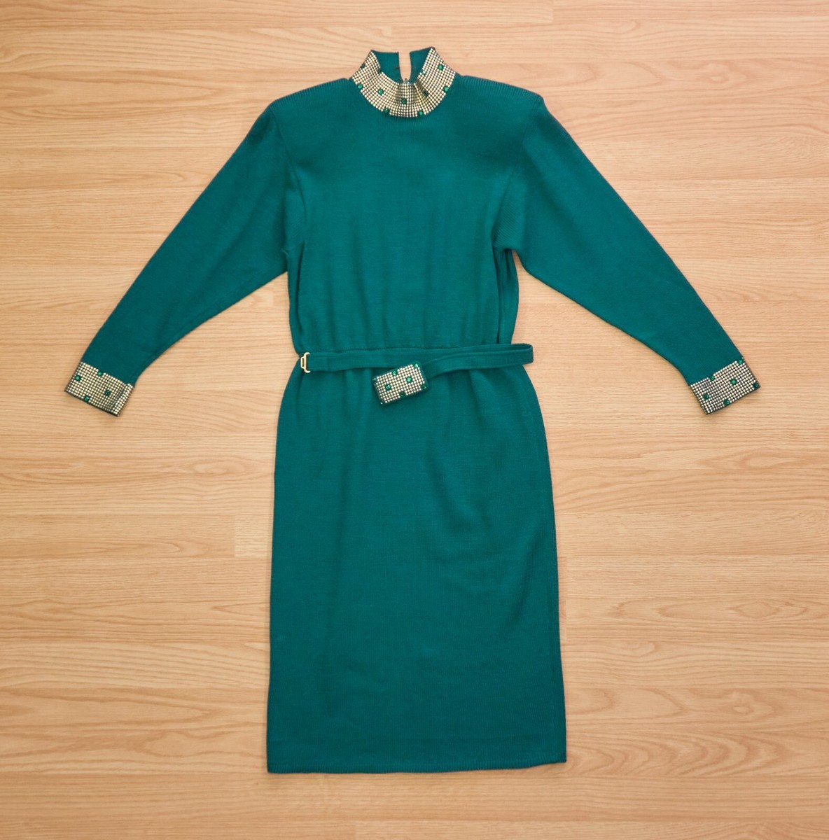 st john green dress Vintage 1970’s Evergreen Holiday Dress from St. John Knits by Marie Gray /  ML main image 0