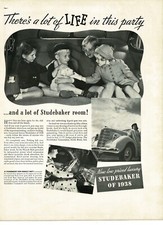 1938 Studebaker 4-door Sedan Vintage Print Ad Children Puppy Party In Back Seat 1938 Studebaker 4-door Sedan Vintage Print Ad Children Puppy Party In Back Seat