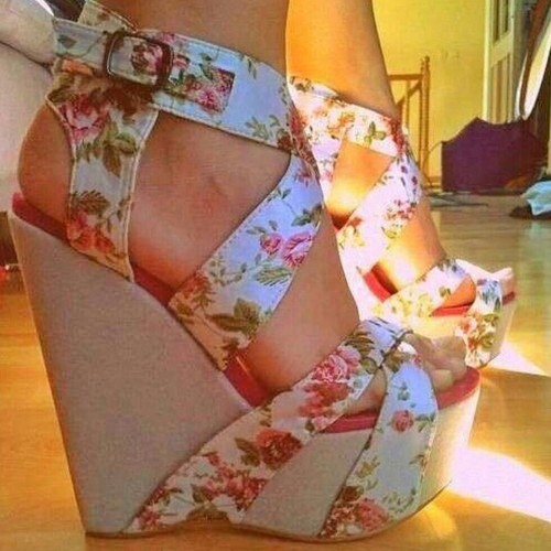 Womens Floral Peep Toe Cross Ankle Strap Sandals Wedge High Heels Platform  Shoes | eBay
