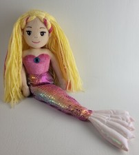 Aurora Sea Sparkles Mermaid 17" Blonde Plush Stuffed Toy Doll Marinna Yarn Hair