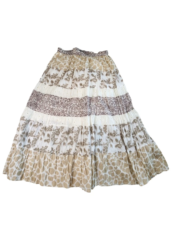 Boho/Prarie Maxi Saias Femininas Pequenas/SM Camadas Algodão Elástico Cintura-Elementos - Imagem 2 de 4