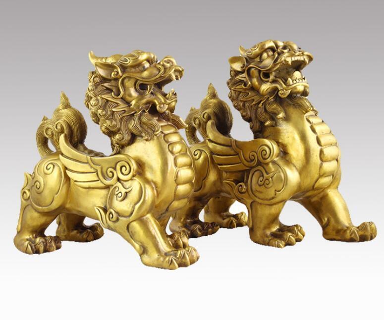 Brass talisman set Fengshui Door Lion Fu Foo Dog pixiu kylin Wealth Brave troops
