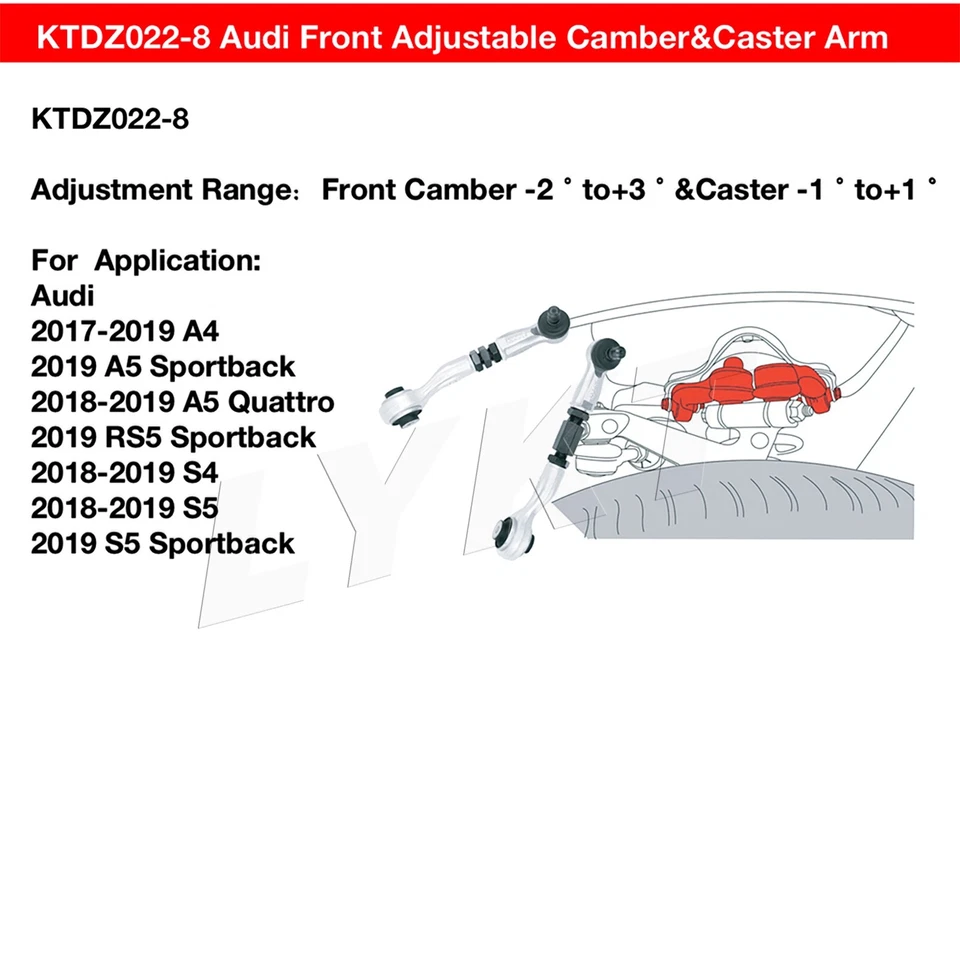 LYKT 4pcs Front Adjustable Camber Arms Kit for Audi A4、A5、RS5、S4、S5 2017-2024 - Imagem 2 de 4