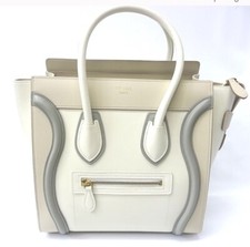 AUTHENTIC CELINE LUGGAGE MICRO TOTE White Ivory , Light Gray, Beige Bag