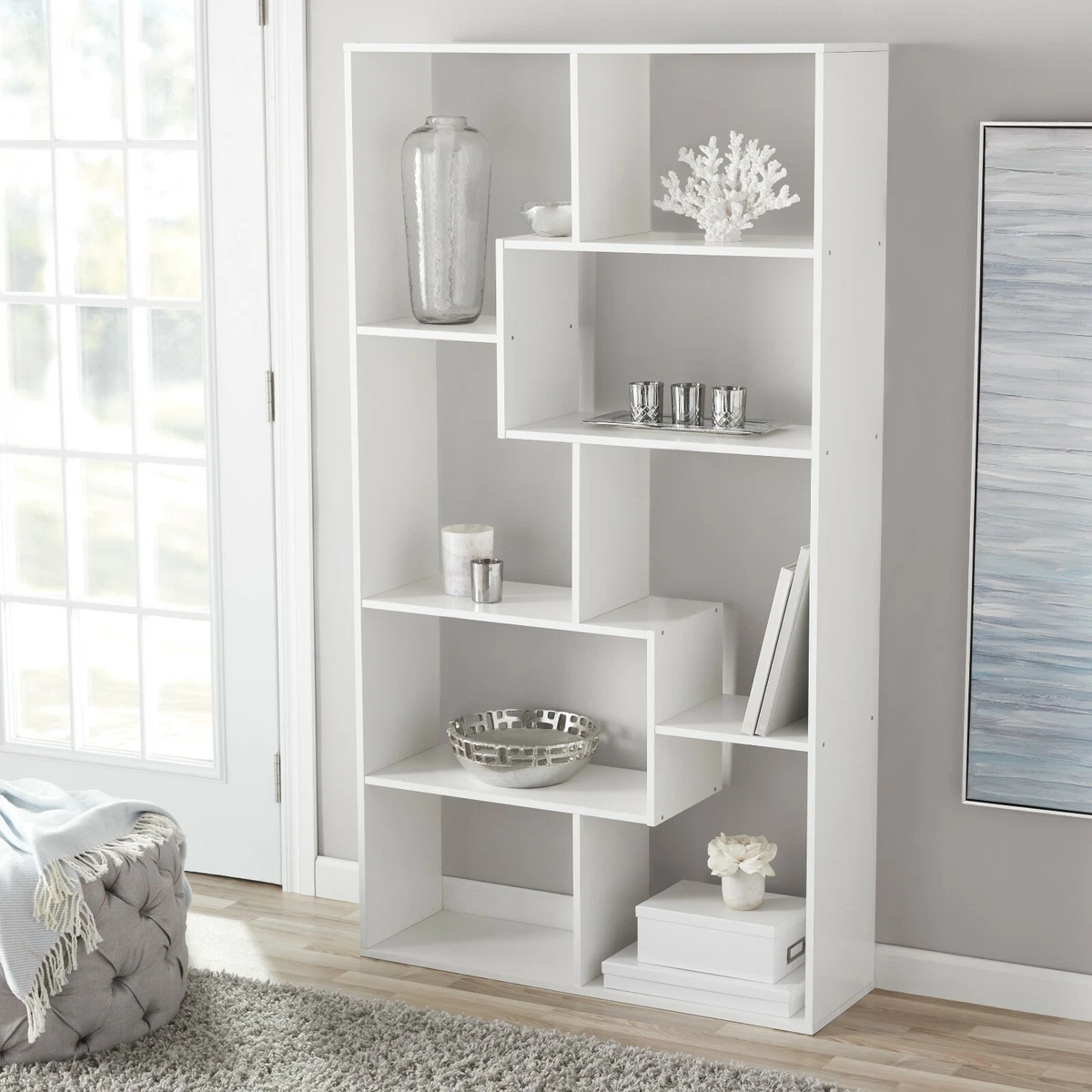 Tall bookcase cubby large open bookshelf modern cube 8 shelf display brown new deals