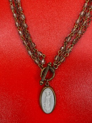 Extasia Oval Greek Woman Standing 925 Sterling And Beads Lariat Style Necklace