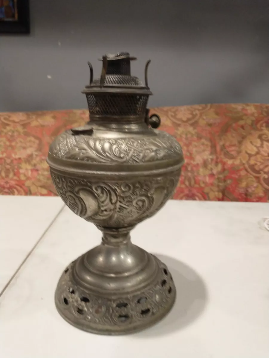 Kerosene Oil Nickel over Brass Embossed B H Bradley Hubbard Lamp