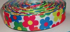 Flower Print Grosgrain Ribbon Hair Bows DIY Crafts Note Cards Wreaths 7/8" x 2y