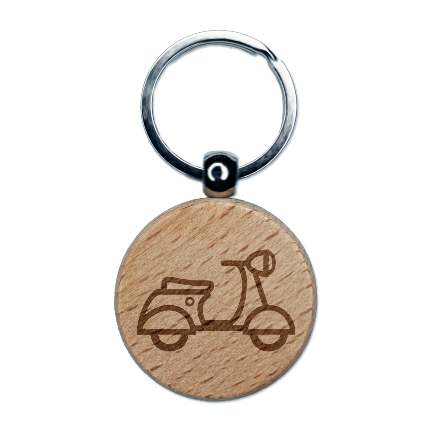 Moped Scooter Motor Vehicle Engraved Wood Round Keychain Tag Charm