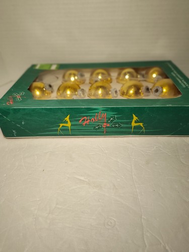 Lot of 14 Vintage Holly Christmas Tree Glass Ball Ornaments Gold 1 3/4" - Picture 6 of 6