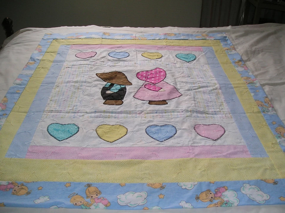 手工制作婴儿被子 Sun Bonnet Sam Sue Precious Moments 棉蜡笔 17 出售 — 第 2/4 张图片