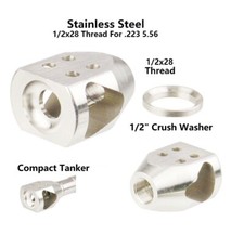Stainless Steel 1/2x28 TPI Compact Tanker Muzzle Brake For 5.7x28 Threaded